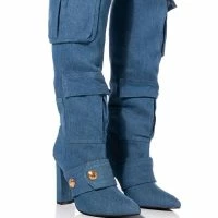 ALL OVER ME CHUNKY CARGO PATCHWORK BOOT IN DENIM