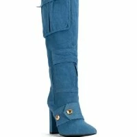 ALL OVER ME CHUNKY CARGO PATCHWORK BOOT IN DENIM -Sewing Down South shop all over me chunky cargo patchwork boot in denim blue 3 3