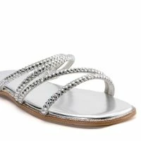 AZALEA WANG ABOUT YOU RHINESTONE EMBELLISHED SLIP ON FLAT SANDAL IN SILVER -Sewing Down South shop azalea wang about you rhinestone embellished slip on flat sandal in silver silver 5 5