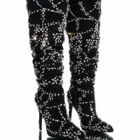 AZALEA WANG AGELESS RHINESTONE STILETTO BOOT IN BLACK SUEDE -Sewing Down South shop azalea wang ageless rhinestone stiletto boot in black suede black 1 1