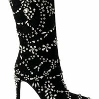 AZALEA WANG AGELESS RHINESTONE STILETTO BOOT IN BLACK SUEDE -Sewing Down South shop azalea wang ageless rhinestone stiletto boot in black suede black 6 6