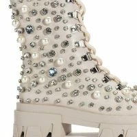 AZALEA WANG ALASKA FLATFORM RHINESTONE PEARL BOOTIE IN BONE -Sewing Down South shop azalea wang alaska flatform rhinestone pearl bootie in bone bone 5 5