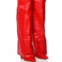 AZALEA WANG ALEXIA FOLD OVER WEDGE BOOT IN RED