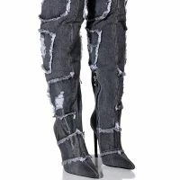 AZALEA WANG ALL MINE DISTRESSED DENIM BOOT IN DARK DENIM