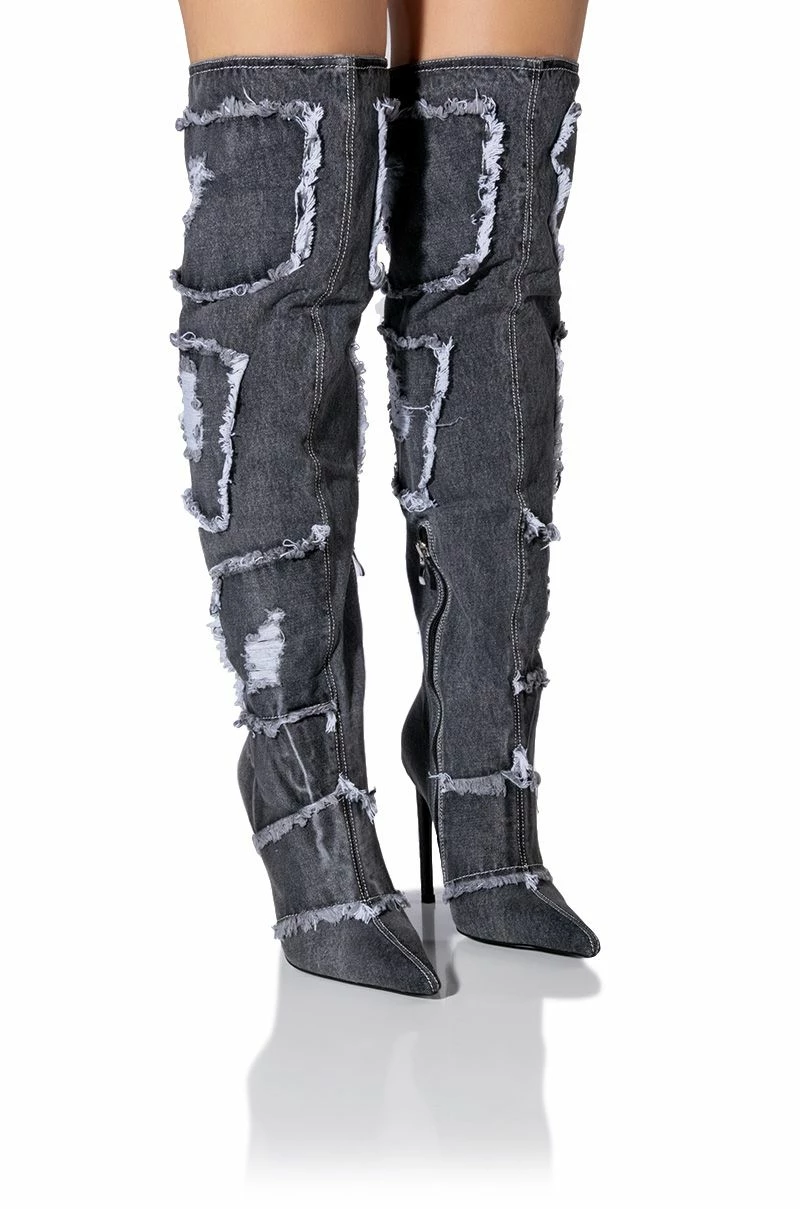 AZALEA WANG ALL MINE DISTRESSED DENIM BOOT IN DARK DENIM 1 AZALEA WANG ALL MINE DISTRESSED DENIM BOOT IN DARK DENIM