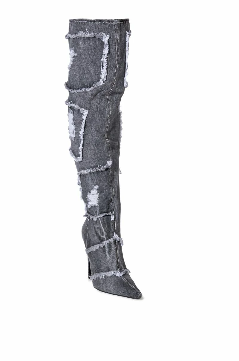 AZALEA WANG ALL MINE DISTRESSED DENIM BOOT IN DARK DENIM 3 AZALEA WANG ALL MINE DISTRESSED DENIM BOOT IN DARK DENIM - Image 3