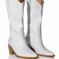 AZALEA WANG ANDREA CHUNKY WESTERN BOOT IN WHITE