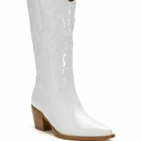 AZALEA WANG ANDREA CHUNKY WESTERN BOOT IN WHITE -Sewing Down South shop azalea wang andrea chunky western boot in white white 3 3 c1