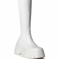 AZALEA WANG ARETHA STRETCH BOOT WITH 4 WAY STRETCH IN WHITE -Sewing Down South shop azalea wang aretha stretch boot in white white 3 3