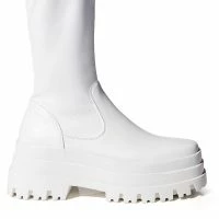 AZALEA WANG ARETHA STRETCH BOOT WITH 4 WAY STRETCH IN WHITE -Sewing Down South shop azalea wang aretha stretch boot in white white 5 5