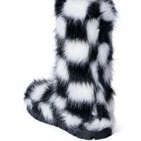 AZALEA WANG ASPEN FURRY CHECKERBOARD BOOTIE IN BLACKWHITE -Sewing Down South shop azalea wang aspen furry checkerboard bootie in blackwhite black white 4 4