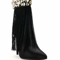 AZALEA WANG AVERI EMBELLISHED FRINGE BOOTIE IN BLACK -Sewing Down South shop azalea wang averi embellished fringe bootie in black black 3 3