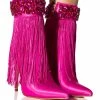 AZALEA WANG AVERI EMBELLISHED FRINGE BOOTIE IN PINK