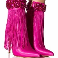 AZALEA WANG AVERI EMBELLISHED FRINGE BOOTIE IN PINK