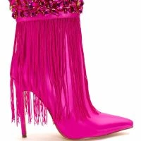 AZALEA WANG AVERI EMBELLISHED FRINGE BOOTIE IN PINK -Sewing Down South shop azalea wang averi embellished fringe bootie in pink pink 2 2 c1 c1