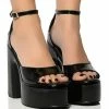 AZALEA WANG BALI GLITTER CHUNKY SANDAL IN BLACK PATENT