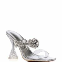 AZALEA WANG BARBADOS CHUNKY MULE JEWEL PUMP IN SILVER -Sewing Down South shop azalea wang barbados chunky jewel mule in silver silver 3 3