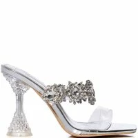 AZALEA WANG BARBADOS CHUNKY MULE JEWEL PUMP IN SILVER -Sewing Down South shop azalea wang barbados chunky mule jewel pump in silver silver 2 2