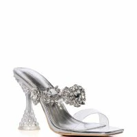 AZALEA WANG BARBADOS CHUNKY MULE JEWEL PUMP IN SILVER -Sewing Down South shop azalea wang barbados chunky mule jewel pump in silver silver 3 3