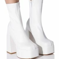 AZALEA WANG BE YOUR GIRL CHUNKY PLATFORM BOOTIE WITH 4 WAY STRETCH IN WHITE