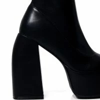 AZALEA WANG BE YOUR GIRL CHUNKY PLATFORM BOOTIE WITH 4 WAY STRETCH IN BLACK -Sewing Down South shop azalea wang be your girl chunky platform bootie with four way stretch in black black 5 5