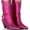 AZALEA WANG BIG SLAY RHINESTONE EMBELLISHED WESTERN BOOTIE IN PINK