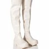 AZALEA WANG BIG STEPPER THIGH HIGH FLATFORM BOOT IN CREAM