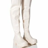 AZALEA WANG BIG STEPPER THIGH HIGH FLATFORM BOOT IN CREAM