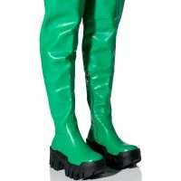 AZALEA WANG BIG STEPPER THIGH HIGH FLATFORM BOOT IN GREEN
