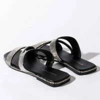 AZALEA WANG BLING ME OUT FLAT SANDAL IN BLACK -Sewing Down South shop azalea wang bling me out flat sandal in black black 5 5