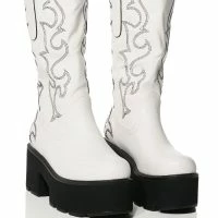 AZALEA WANG BLIZZARD CHUNKY WESTERN BOOT IN WHITE BLACK -Sewing Down South shop azalea wang blizzard chunky western boot in white black white 1 1