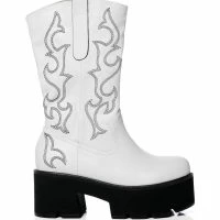 AZALEA WANG BLIZZARD CHUNKY WESTERN BOOT IN WHITE BLACK