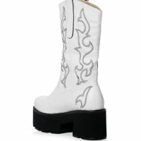 AZALEA WANG BLIZZARD CHUNKY WESTERN BOOT IN WHITE BLACK -Sewing Down South shop azalea wang blizzard chunky western boot in white black white 4 4