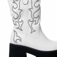 AZALEA WANG BLIZZARD CHUNKY WESTERN BOOT IN WHITE BLACK -Sewing Down South shop azalea wang blizzard chunky western boot in white black white 5 5