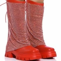 AZALEA WANG BLOOMFIELD EMBELLISHED BOOT IN RED