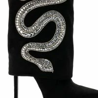 AZALEA WANG BOLD BLING RHINESTONE SNAKE FOLD OVER BOOTIE IN BLACK -Sewing Down South shop azalea wang bold bling rhinestone snake fold over bootie in black black 5 5