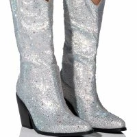 AZALEA WANG BOOSTS SILVER EMBELLISHED WESTERN BOOT