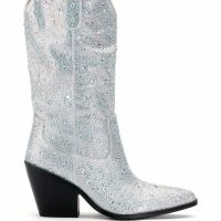 AZALEA WANG BOOSTS SILVER EMBELLISHED WESTERN BOOT -Sewing Down South shop azalea wang boosts silver embellished western boot white 3 3