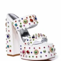 AZALEA WANG BREEZE EMBELLISHED CHUNKY SANDAL IN WHITE -Sewing Down South shop azalea wang breeze embellished chunky sandal in white white 3 3