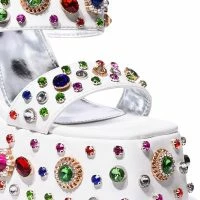 AZALEA WANG BREEZE EMBELLISHED CHUNKY SANDAL IN WHITE -Sewing Down South shop azalea wang breeze embellished chunky sandal in white white 5 5