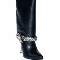 AZALEA WANG BRIAR FOLD OVER RHINESTONE GEM STILETTO BOOTIE IN BLACK -Sewing Down South shop azalea wang briar fold over rhinestone gem stiletto bootie in black black 3 3