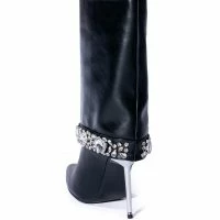 AZALEA WANG BRIAR FOLD OVER RHINESTONE GEM STILETTO BOOTIE IN BLACK -Sewing Down South shop azalea wang briar fold over rhinestone gem stiletto bootie in black black 4 4