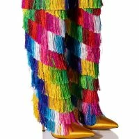AZALEA WANG BRING THE PARTY KNEE HIGH BOOT WITH RAINBOW FRINGE