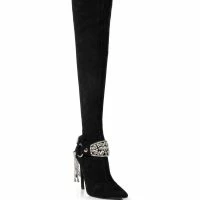 AZALEA WANG CAESAR KNEE HIGH RHINESTONE FRINGE BOOT IN BLACK -Sewing Down South shop azalea wang caesar knee high rhinestone fringe boot in black black 3 3 c1 c1