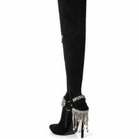 AZALEA WANG CAESAR KNEE HIGH RHINESTONE FRINGE BOOT IN BLACK -Sewing Down South shop azalea wang caesar knee high rhinestone fringe boot in black black 4 4 c1 c1