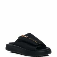 AZALEA WANG CALICO FLAT SLIP ON SANDAL IN BLACK -Sewing Down South shop azalea wang calico flat slip on sandal in black black 3 3
