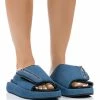 AZALEA WANG CALICO SLIP ON SANDAL IN BLUE DENIM