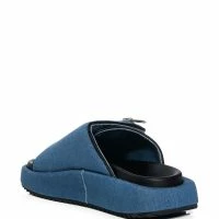 AZALEA WANG CALICO SLIP ON SANDAL IN BLUE DENIM -Sewing Down South shop azalea wang calico slip on sandal in blue denim denim 4 4