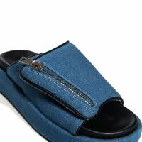 AZALEA WANG CALICO SLIP ON SANDAL IN BLUE DENIM -Sewing Down South shop azalea wang calico slip on sandal in blue denim denim 5 5