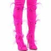 AZALEA WANG CAROLYN FEATHER EMBELLISHED PINK BOOT
